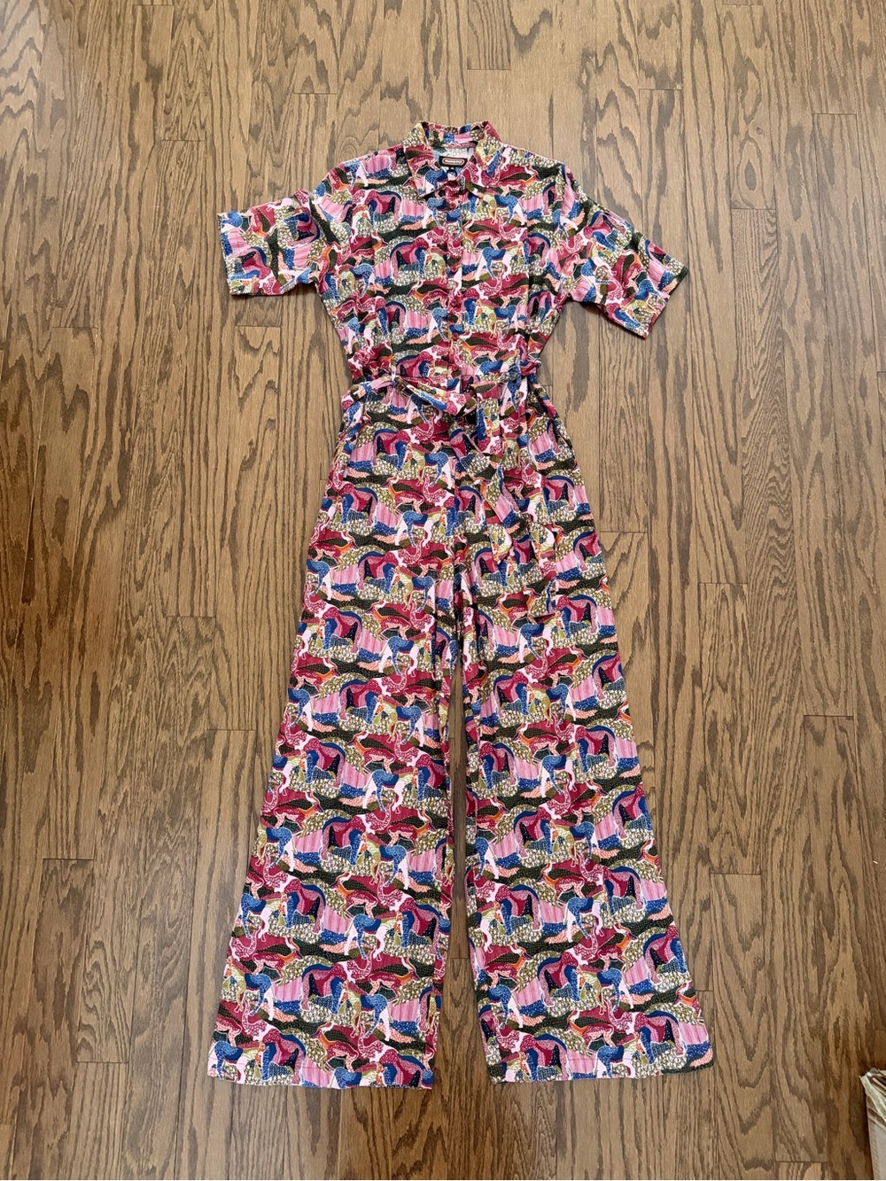 Colorful Animal Print Short-Sleeve Jumpsuit